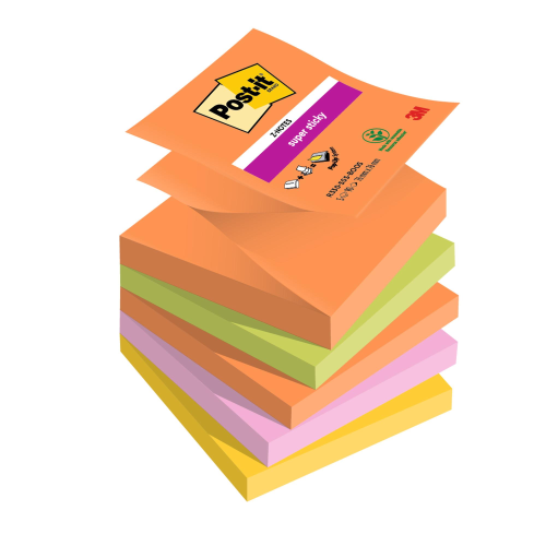 Blocco Post-it Super Sticky Z Notes - R330-5SS-BOOS - 76 x 76 mm - colori Boost - 90 fogli - Post-it - conf. 5 pezzi